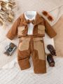 Baby Boys' Gentleman Casual Corduroy Suit Jacket, Long Sleeve Shirt And Pants 3 Piece Set For Spring And Autumn