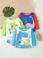 Baby Boy 3pcs Dinosaur Printed Adorable Round Neck T-Shirt