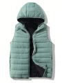 Men Plus 1pc Zipper Up Hooded Vest Puffer Coat