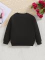 Little Girls' Letter & Bear Printed Round Neck Sweatshirt