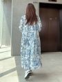 DAZY Floral Print Tie Neck Smock Dress