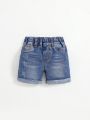 SHEIN Baby Boy Casual Whisker Design Mid Waist Slim Fit Denim Shorts