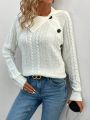 Cable Knit Button Decor Raglan Sleeve Casual Sweater