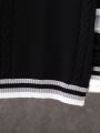 SHEIN Tween Boy Striped Trim Sweater Without Collar