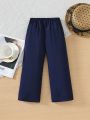 Young Girl Solid Color Button Closure Straight Leg Pants