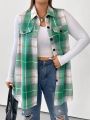 SHEIN LUNE Plus Plaid Print Flap Detail Vest Coat