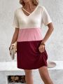 Color Blocking Asymmetrical Neckline Casual Dress