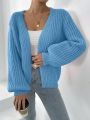 SHEIN Frenchy Ribbed Knit Lantern Sleeve Duster Cardigan