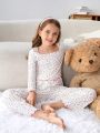 SHEIN Girls' Casual Knitted Printed Long Sleeve Homewear Set, Daily