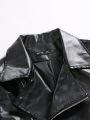 Men Zip Up PU Leather Jacket