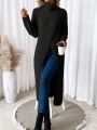 SHEIN Essnce Turtleneck Drop Shoulder Split Hem Sweater