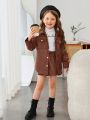 SHEIN Young Girl Flap Pocket Drop Shoulder PU Leather Coat