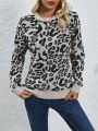 Leopard Pattern Drop Shoulder Sweater