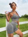 2pcs Seamless Yoga Set Sports Suit Backless Bra Wideband Waist Shorts