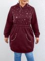 SHEIN Essnce Plus Size Women's Mixed Bead Decor Fleece Pullover Thermal