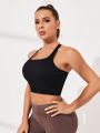 SHEIN VARSITIE Sporty Knit Slim Fit Crop Top With Micro Elasticity For Women