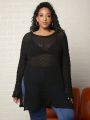 SHEIN CURVE+ Plus Size Sheer Side Split Top With No Bra Included