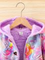 SHEIN Kids FANZEY Young Girl 1pc Unicorn Print Hooded Reversible Jacket