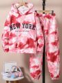 Teenage Girls' Fleece Lined Tie-Dye Hooded Sweatshirt And Pants Set