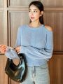 DAZY Cold Shoulder Cable Knit Sweater