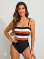 SHEIN Swim Vcay Women's Colorblock Stripe One Piece Swimsuit