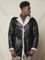 SHEIN Men Teddy Lined PU Leather Coat