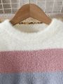 SHEIN Kids EVRYDAY Young Girl Color Block Drop Shoulder Fuzzy Sweater