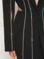 Luxe Rhinestone Detail Cut Out  Blazer & Skirt