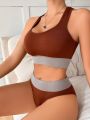 Women's Contrast Color Vest Underwear Set