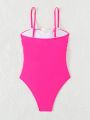 SHEIN Swim Vcay Women's Ruffled 3d Flower One-piece Swimsuit, Perfect For Beach