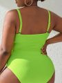 SHEIN Swim Vcay Plus Size Solid Color Pleated One-Piece Swimsuit