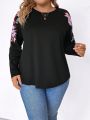 SHEIN LUNE Women's Plus Size Floral Printed Batwing Sleeve T-shirt