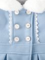 Baby Girl Contrast Lace Double Breasted Fold Pleated Trench Coat & Hat