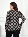 SHEIN Clasi Plus Size Women's Chain Print Long Sleeve T-shirt