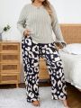 Plus Size Women's Ab Fabric Soft Texture Pajama Set