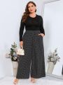 SHEIN Clasi Plus Polka Dot Print Wide Leg Pants