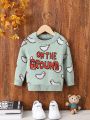 Boy's Lettering And Cartoon Pattern Round Neck Long Sleeve Sweater