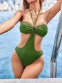 SHEIN Swim SXY Hollow Out Ring Halterneck One-Piece Swimsuit