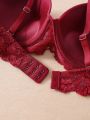 Valentines Women's Solid Color Patchwork Lace Lingerie Set