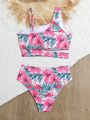 Teenage Girls' Tropical Printed Swimsuit Set