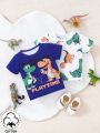 Baby Boy Cartoon Dinosaur & Letters Printed Short Sleeve T-Shirt