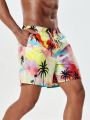 Men'S Tie Dye Coconut Tree Printed Drawstring Waist Beach Shorts