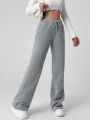 Fleece-lined Drawstring Straight-leg Pants, Keep Warm