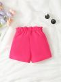 SHEIN Kids EVRYDAY Girls' Rose Red Bow Shorts