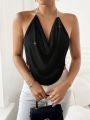 SHEIN X Jessie SHEIN Privé Dangling Rhinestone Detail Chain Shoulder Strap Tank Top