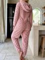 SHEIN X GiudiceGirls Christmas Zip Up Hooded Flannelette Lounge Jumpsuit