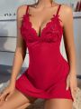 2pcs/set Lace Splice Cami Dress And T-back Lingerie Set