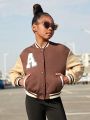 SHEIN Kids Cooltwn Big Girls' Casual Knitted Color Block Patchwork Jacket Coat, Autumn And Winter