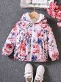 Young Girl 1pc Floral Print Teddy Lined Hooded Jacket