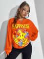 SHEIN EZwear Cartoon & Letter Graphic Drop Shoulder Sweatshirt